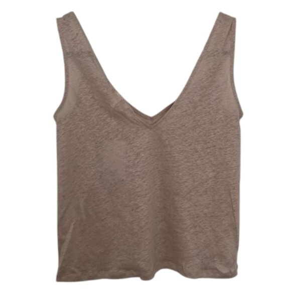 Beige H&M Women's Linen V-Neck Top - Picture 2 of 9